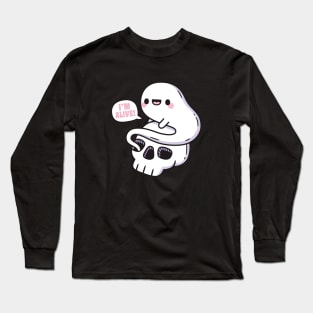 Cute Ghost Coming Out Of Skeleton Skull, Im Alive Funny Long Sleeve T-Shirt